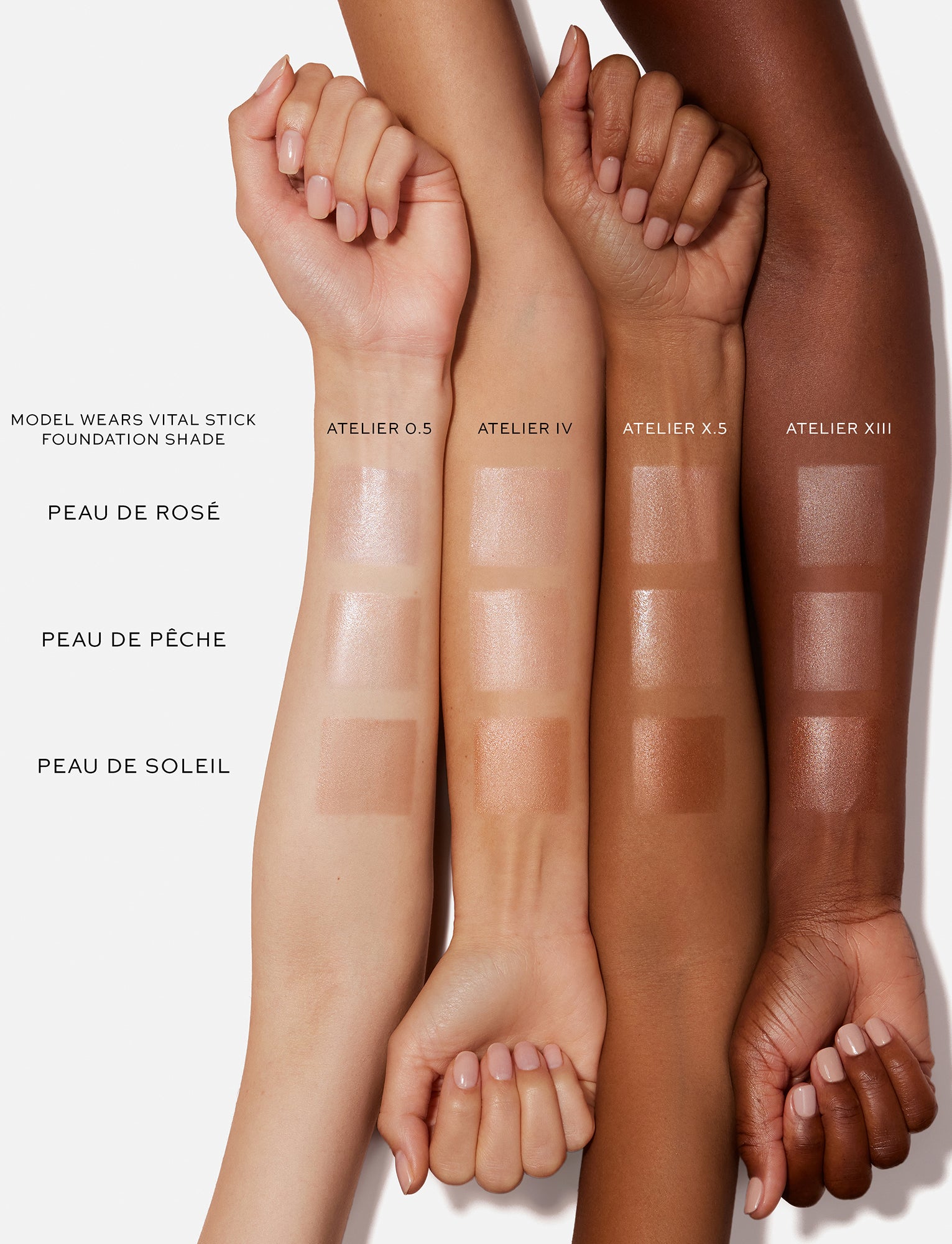  AnWestman Atelier Liquid Super Loaded Sheer Illuminator swatches on four arms