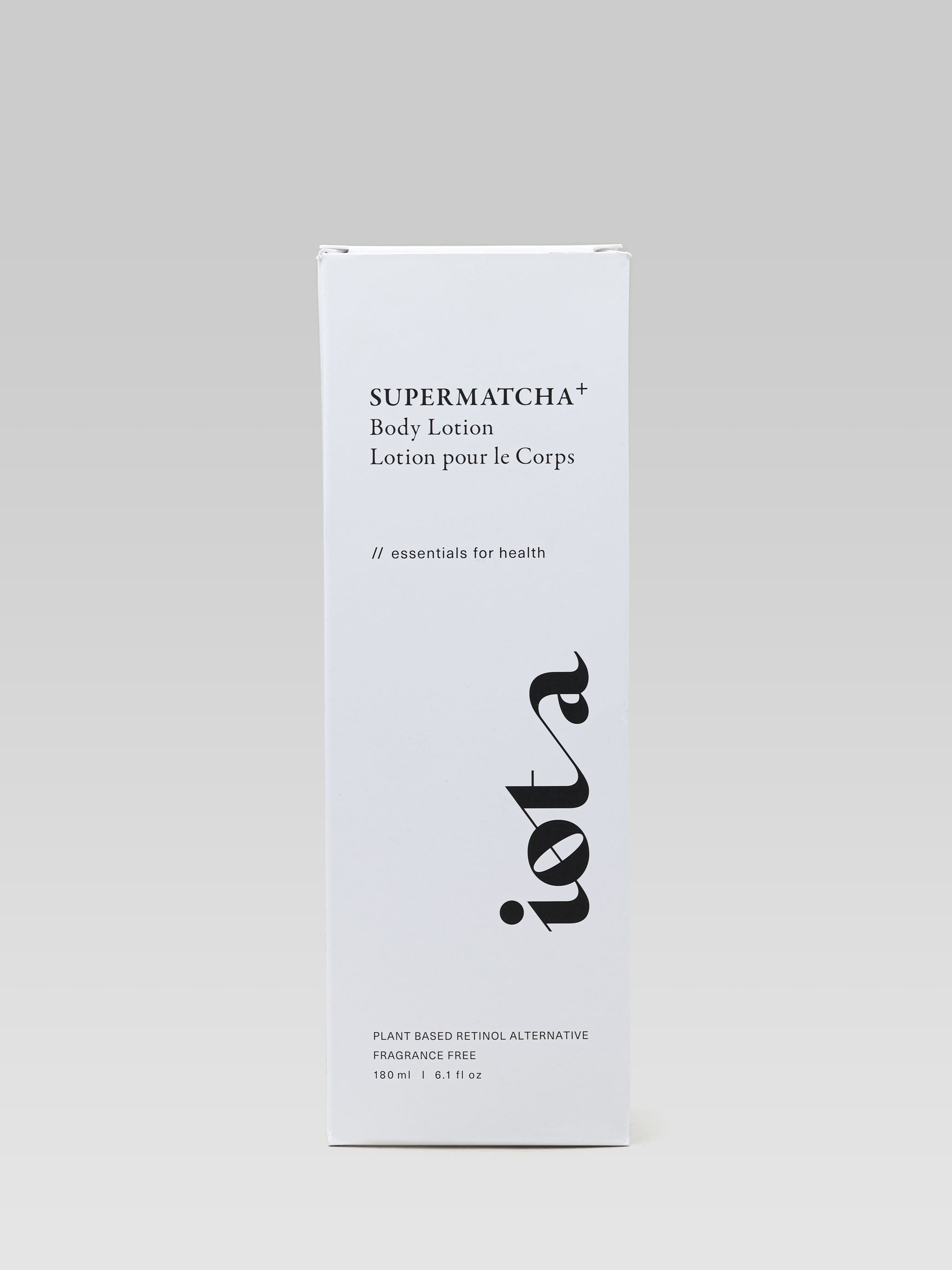 IOTA Supermatcha Body Lotion⁺ - Fragrance-free essentials for health plant based retinol alternative 180ml  packaging