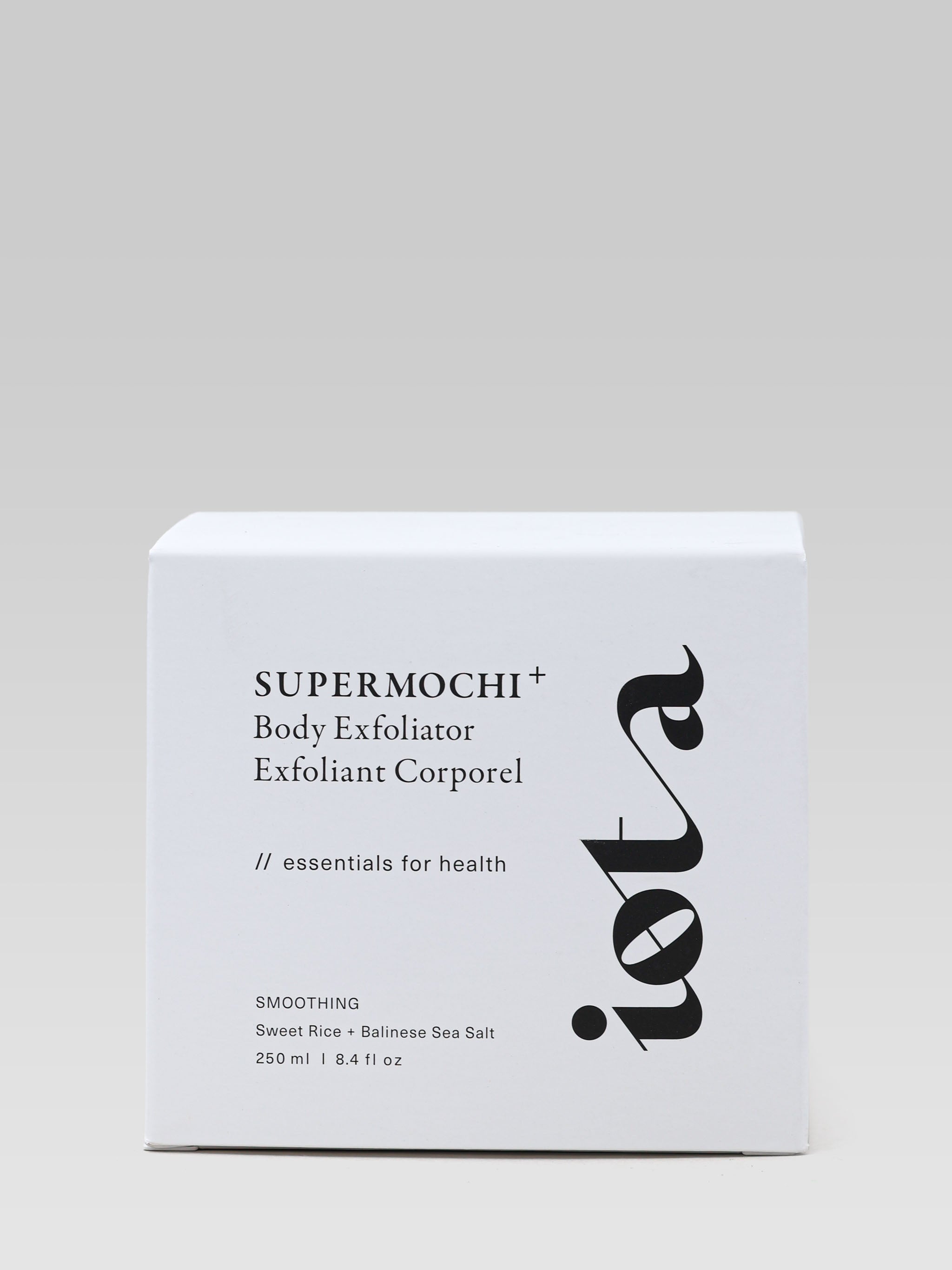 IOTA Supermochi Body Exfoliator⁺ smoothing sweet rice balinese sea salt packaging
