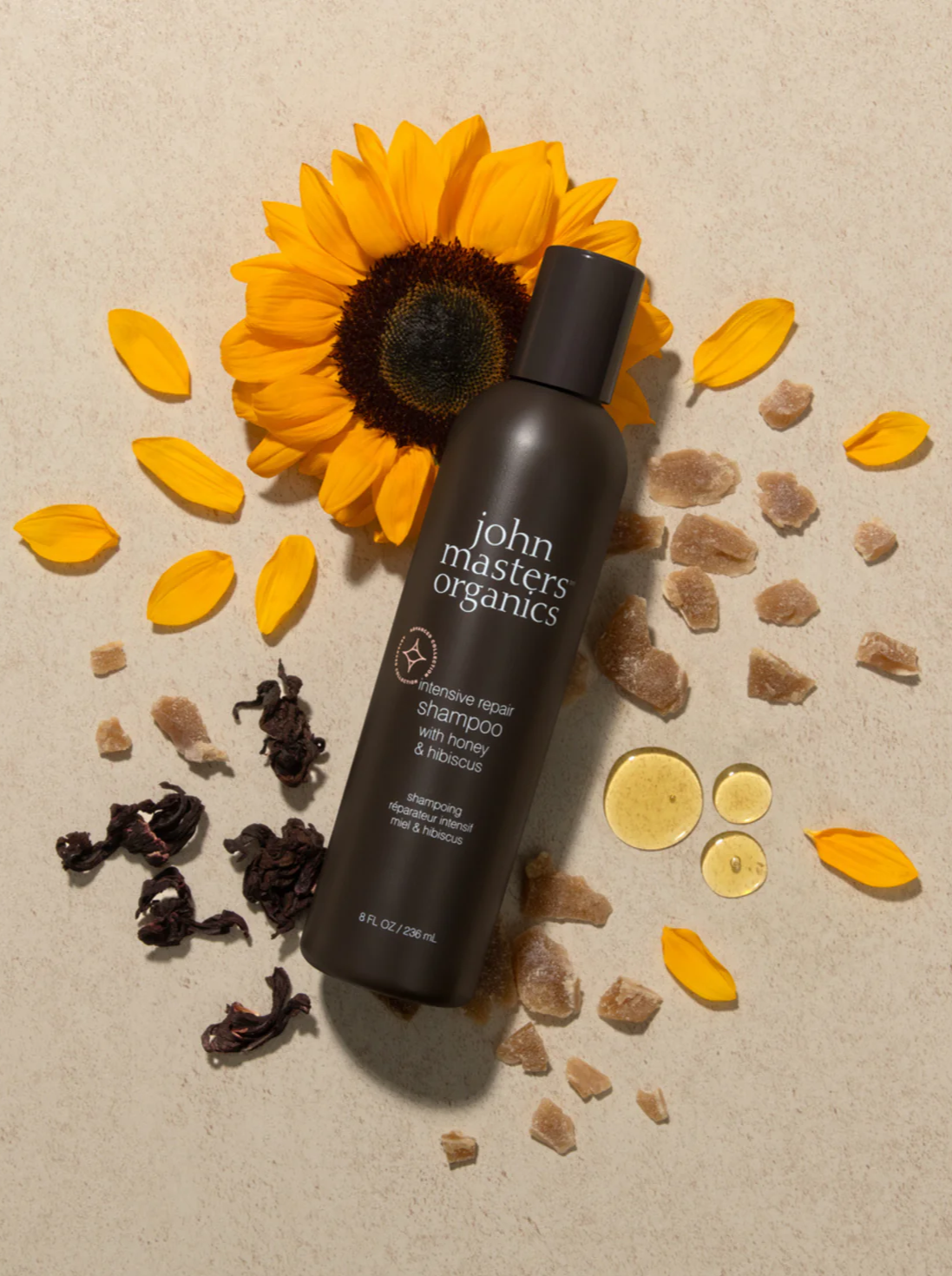 John Masters Organics Intensive Repair Shampoo botanical product shot