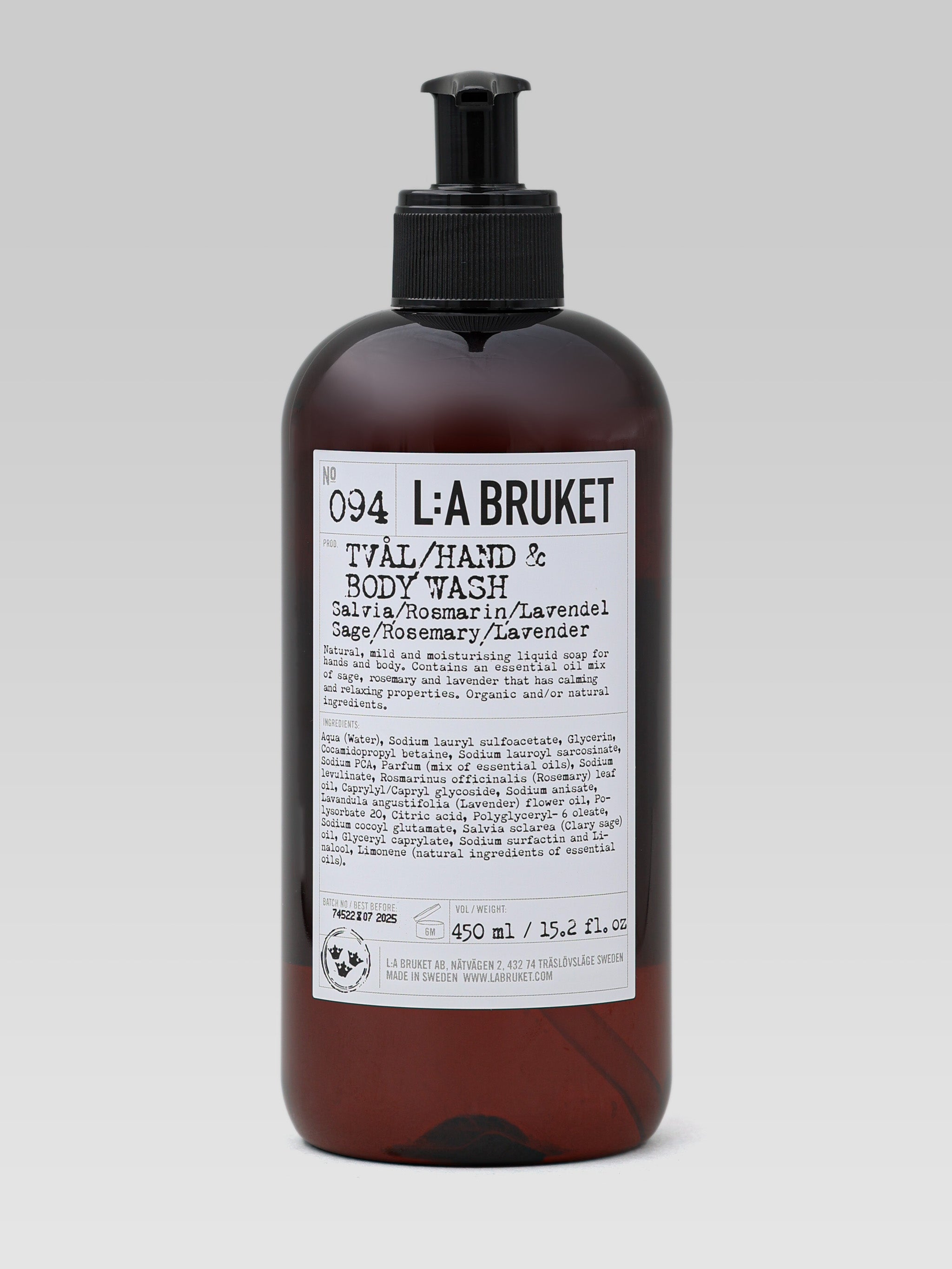 L:A BRUKET No. 094 Hand & Body Wash Sage, Rosemary, Lavender 450ml