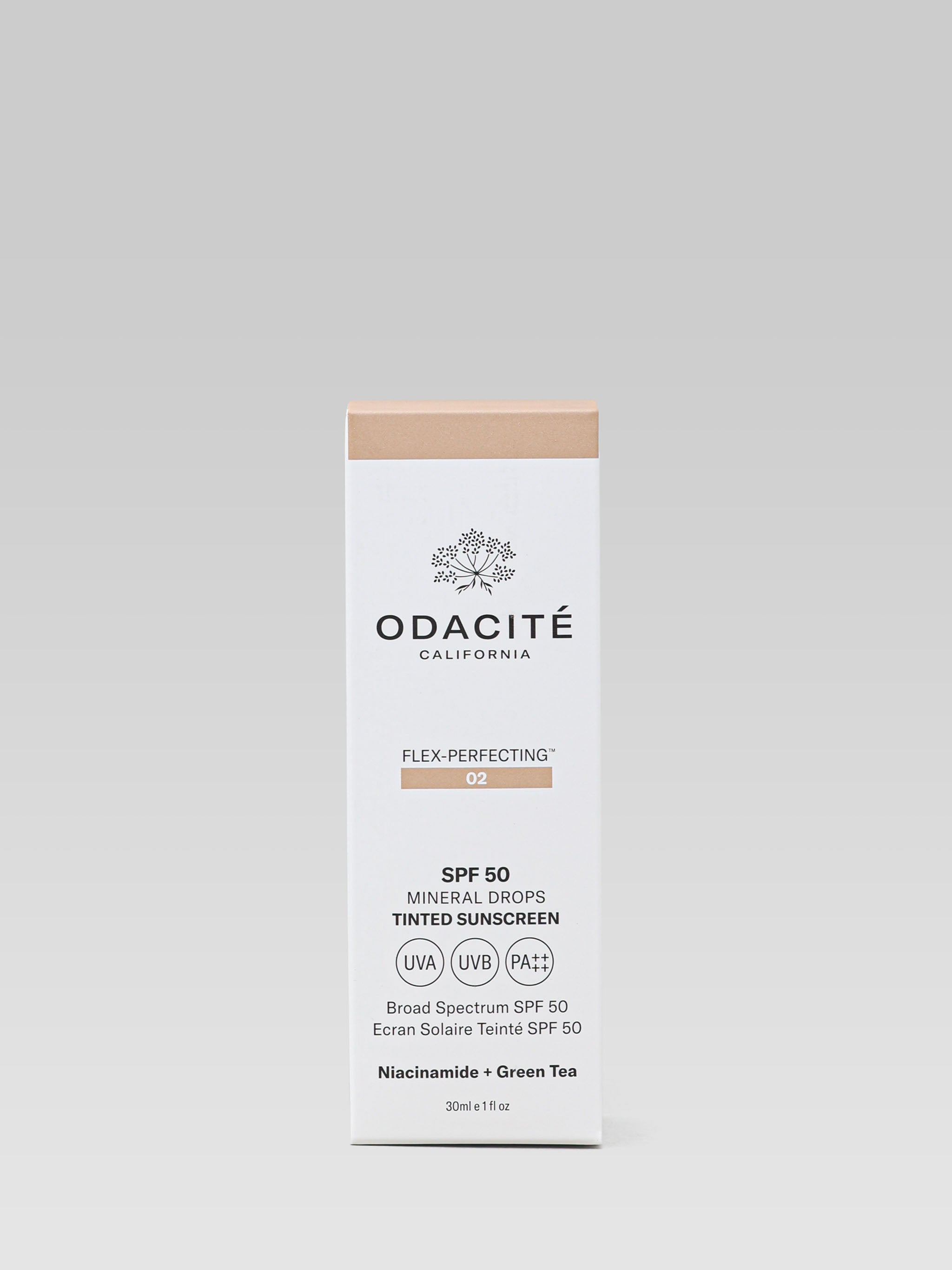 Odacite Mineral Drops Tinted Sunscreen SPF 50 Shade 02 product packaging