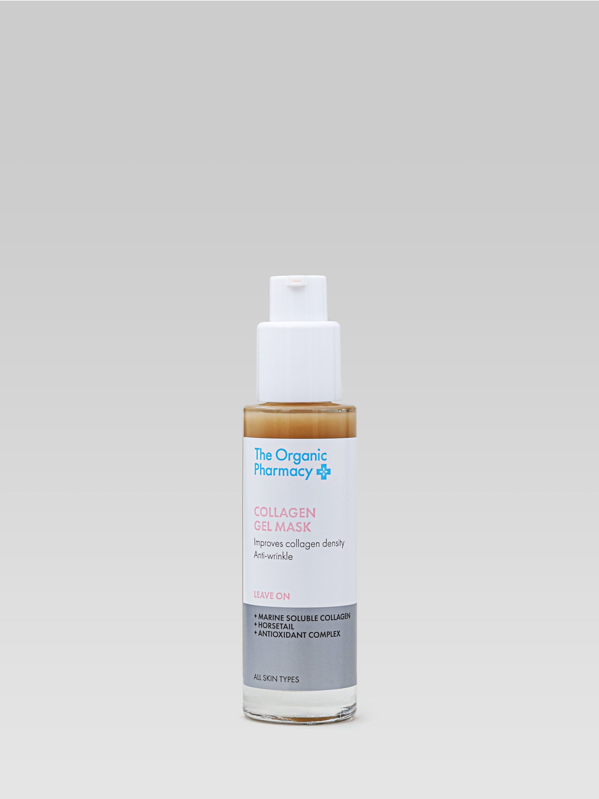 THE ORGANIC PHARMACY Collagen Gel Mask product shot Improves collagen density anti-wrinkle marine collagen horsetail antioxidant complex