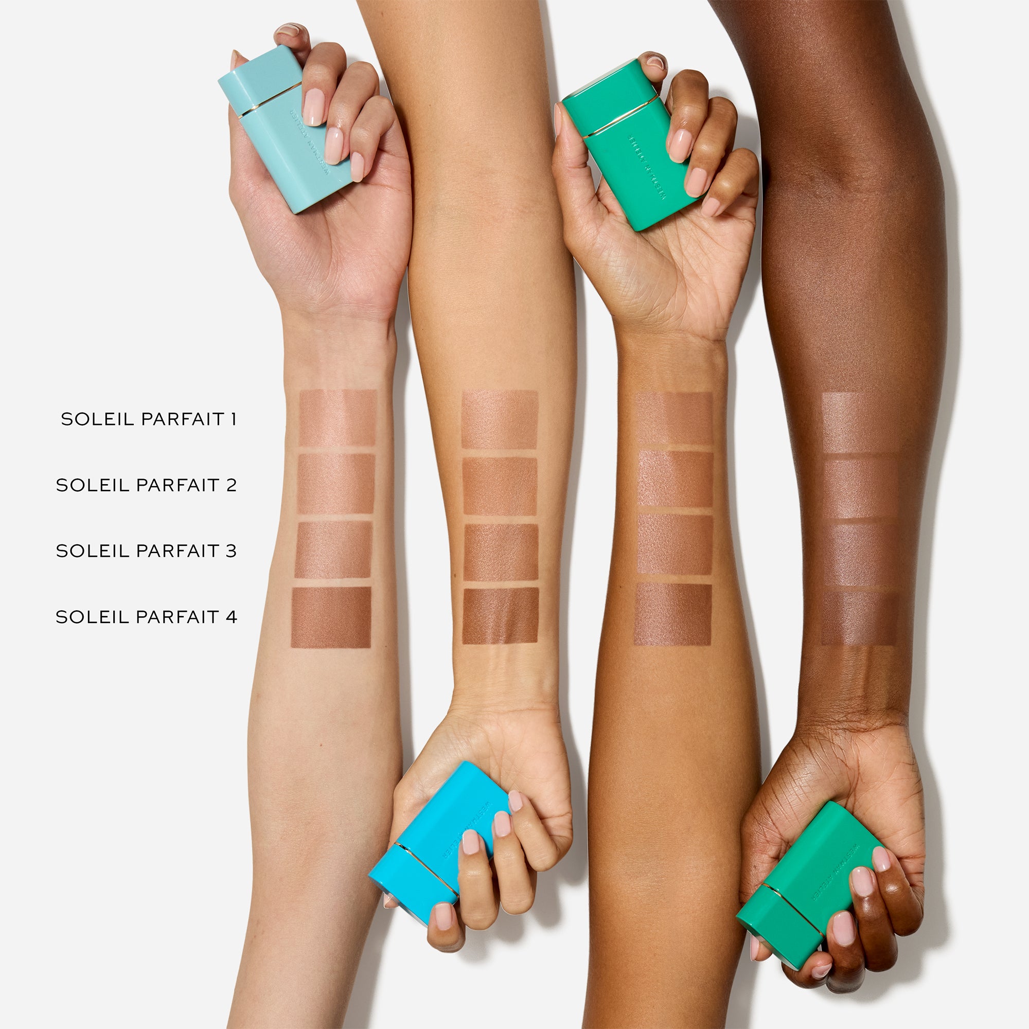 WESTMAN ATELIER Sun Tone Bronzing Drops swatches on four arms