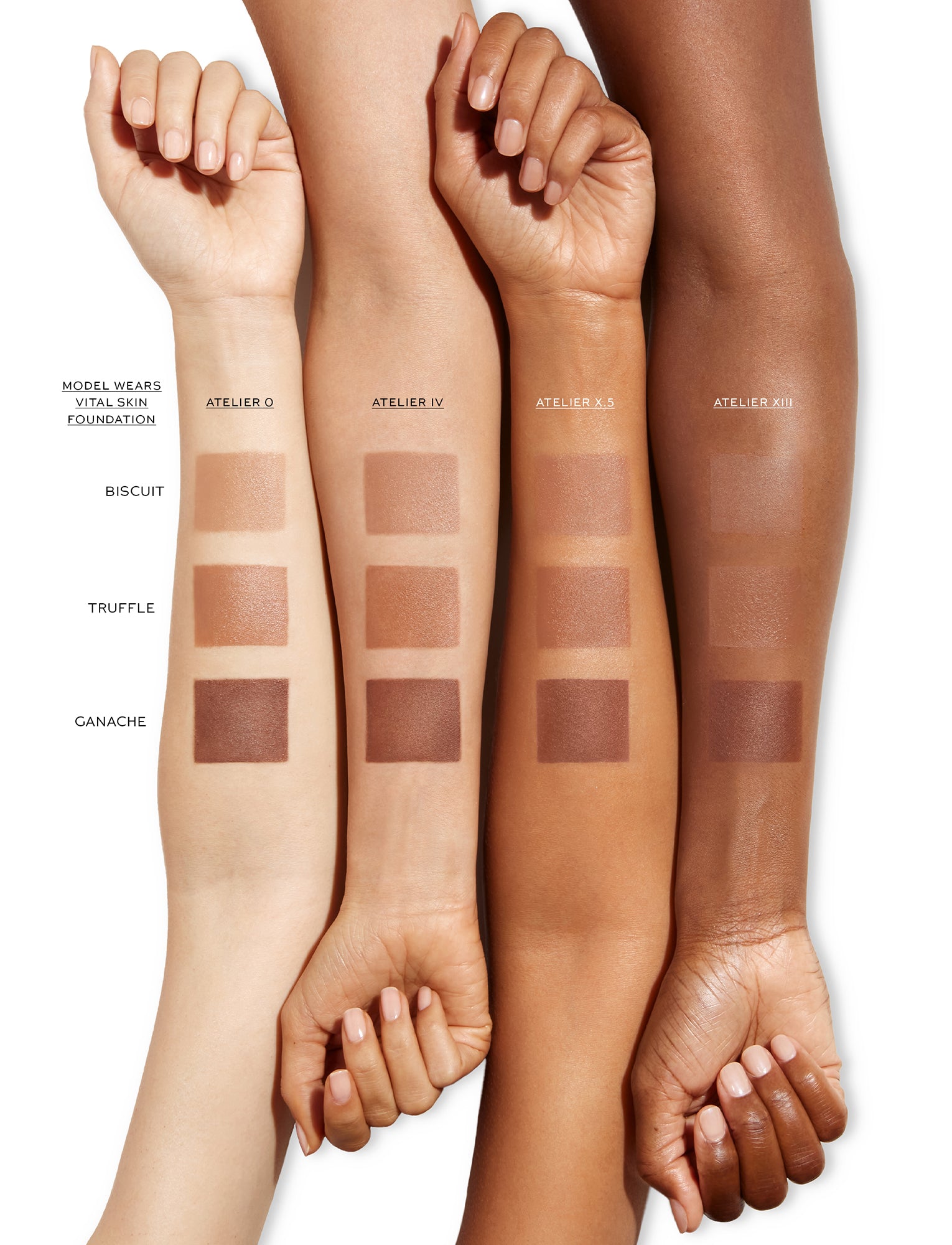 Westman Atelier Face Trace Contour Stick swatches on four arms